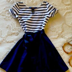 Ralph Lauren Striped Short Sleeve Twirl Dress with Ribbon